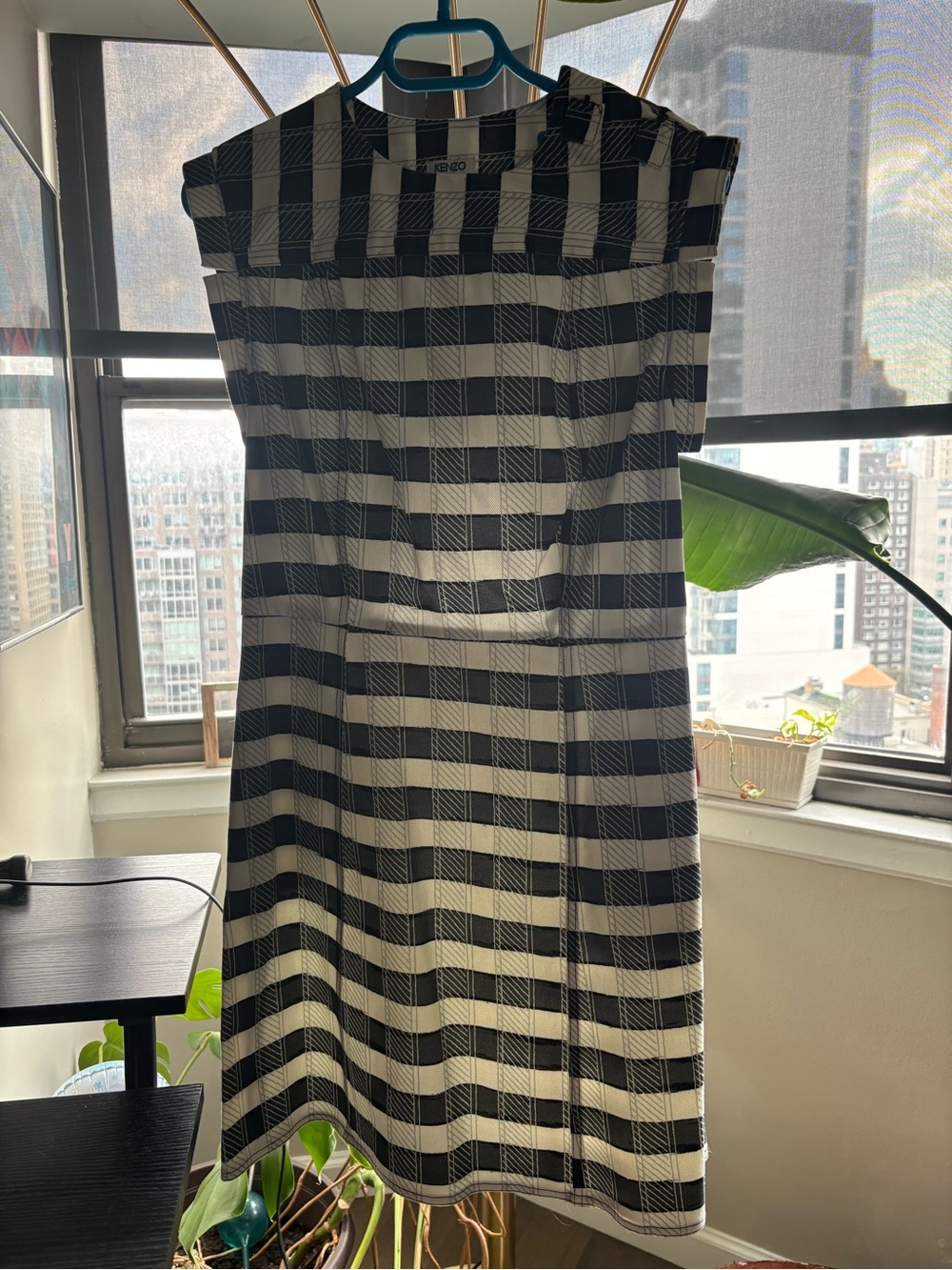 Kenzo Paris Vintage Dress Size 38 Unworn 97% Cotton Graphic Stripe Open Back